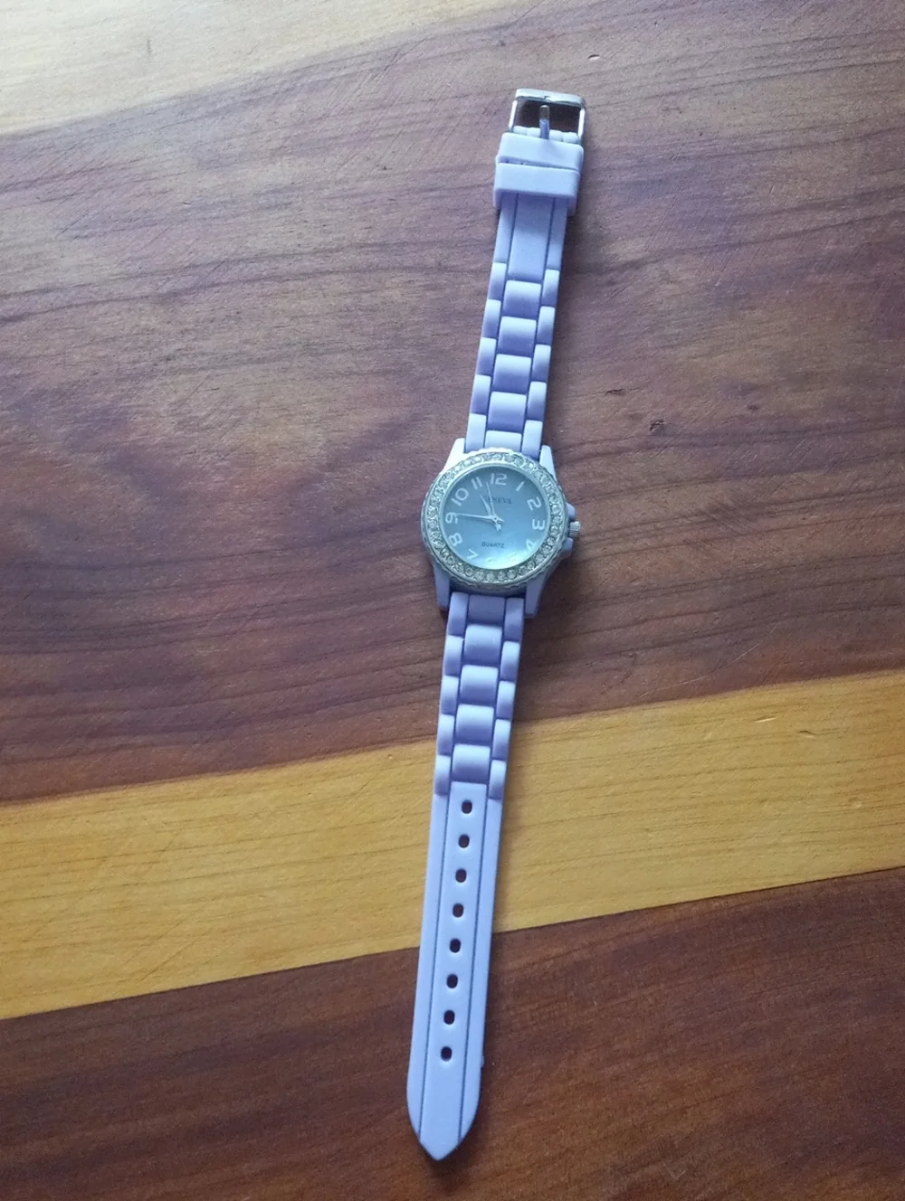 Geneva Lavender Silicone Band Watch with Crystal Silver Bezel
